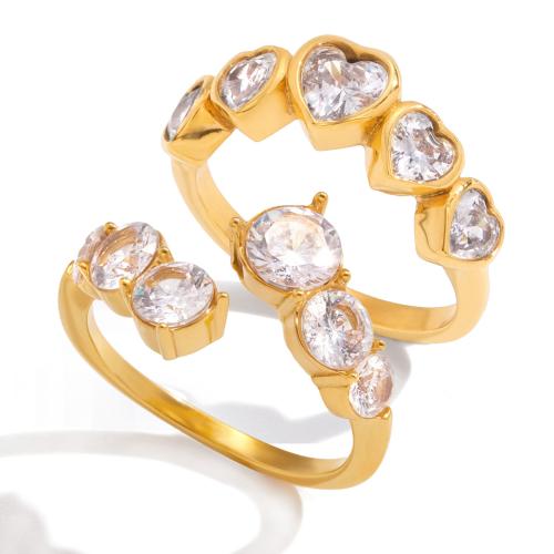Cubic Zirconia Stainless Steel Finger Ring plated & for woman & with cubic zirconia Sold By PC