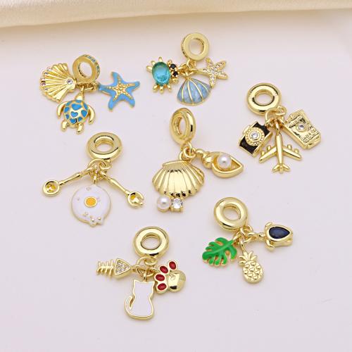 Kubni cirkonij Micro Pave Brass Privjesak, Mesing, zlatna boja pozlaćen, možete DIY & različitih stilova za izbor & micro utrti kubni cirkonij & emajl, više boja za izbor, Prodano By PC