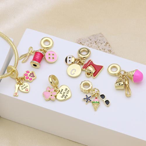 Kubni cirkonij Micro Pave Brass Privjesak, Mesing, zlatna boja pozlaćen, možete DIY & različitih stilova za izbor & micro utrti kubni cirkonij & emajl, više boja za izbor, Prodano By PC
