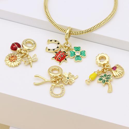 Kubni cirkonij Micro Pave Brass Privjesak, Mesing, 18K pozlaćeno, možete DIY & različitih stilova za izbor & micro utrti kubni cirkonij & emajl, više boja za izbor, Prodano By PC