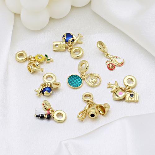 Kubni cirkonij Micro Pave Brass Privjesak, Mesing, zlatna boja pozlaćen, možete DIY & različitih stilova za izbor & micro utrti kubni cirkonij & emajl, više boja za izbor, Prodano By PC