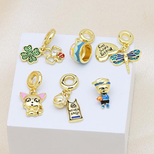 Цирконий Micro Pave латунь подвеска, Латунь, плакирован золотом, DIY & разные стили для выбора & инкрустированное микро кубического циркония & эмаль, Много цветов для выбора, продается PC