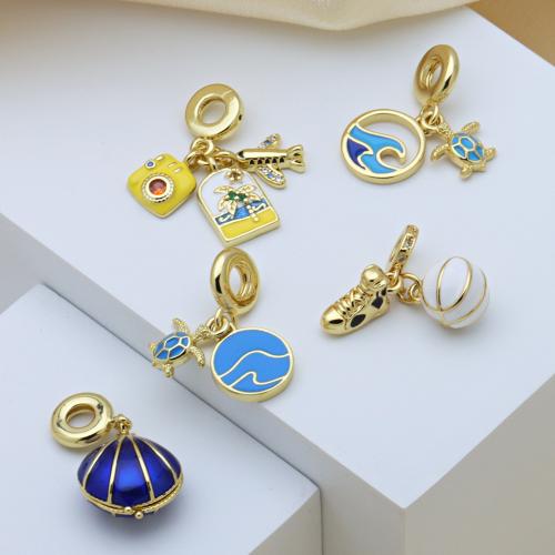 Cubic Zirconia Micro Pave Brass Pendant gold color plated DIY & micro pave cubic zirconia & enamel Sold By PC