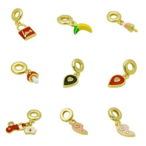 Cubic Zirconia Micro Pave Brass Pendant gold color plated DIY & micro pave cubic zirconia & enamel Sold By PC
