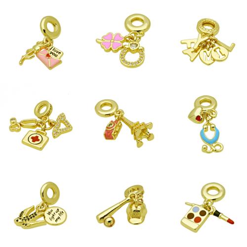 Cubic Zirconia Micro Pave Brass Pendant gold color plated DIY & micro pave cubic zirconia & enamel Sold By PC