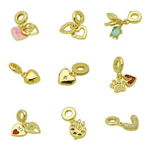 Cubic Zirconia Micro Pave Brass Pendant gold color plated DIY & micro pave cubic zirconia & enamel Sold By PC