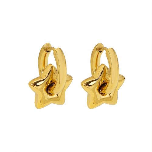 304 Stainless Steel Huggie Hoop Drop Earring Star gold color plated fashion jewelry & for woman Sold By Pair