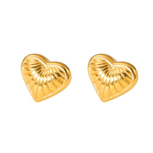 304 Stainless Steel Stud Earring Heart gold color plated fashion jewelry & for woman 11mm Sold By Pair