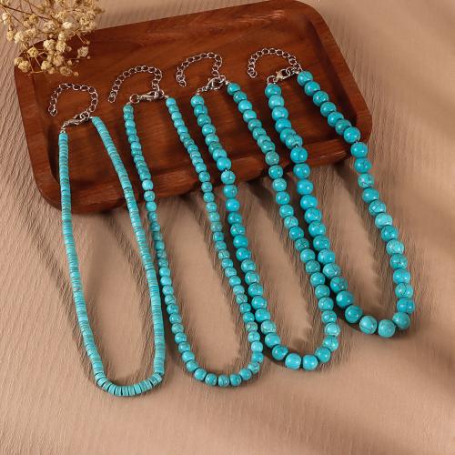 Synthetic Turquoise Necklace with Zinc Alloy with 2.56inch extender chain & for woman handmade Approx 15.94 Inch  Sold By PC