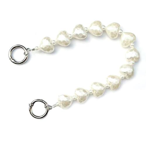 ABS Plastic Pearl Cell Phone Chain with Crystal & Zinc Alloy Heart handmade detachable & for woman Length Approx 31 cm Sold By PC