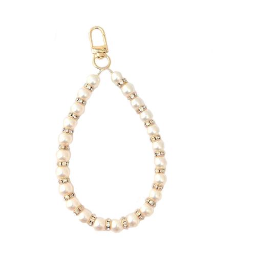 Plastic Pearl Cell Phone Chain with Zinc Alloy handmade for woman & with rhinestone pearl size 10mm Length Approx 14 cm Sold By PC
