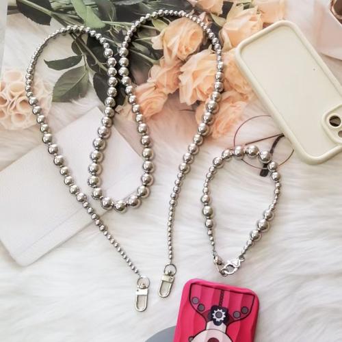 Acrylic Cell Phone Chain with Zinc Alloy Round silver color plated Unisex Sold By Set