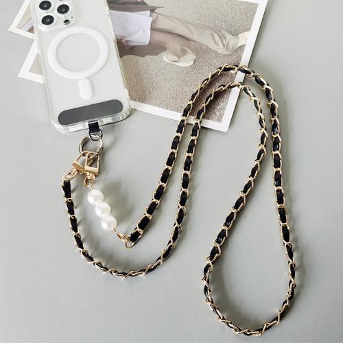 Zinc Alloy Cell Phone Lanyard, med PU & Plastic Pearl, håndlavet, Unisex, flere farver til valg, Længde Ca. 61.5 cm, Solgt af PC