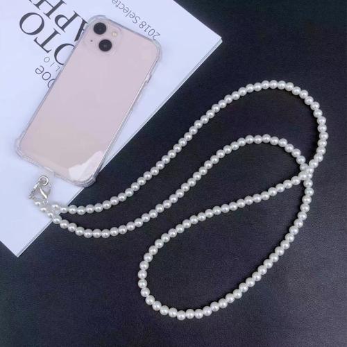 Plastic Pearl Cell Phone Chain with Zinc Alloy Round handmade for woman white Length Approx 110 cm Sold By PC