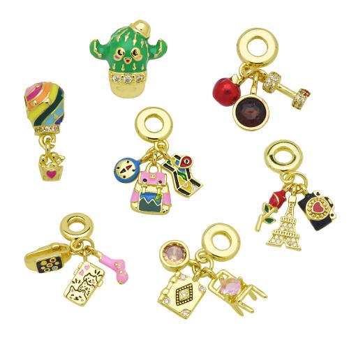 Цирконий Micro Pave латунь подвеска, Латунь, плакирован золотом, DIY & разные стили для выбора & инкрустированное микро кубического циркония & эмаль, Много цветов для выбора, продается PC