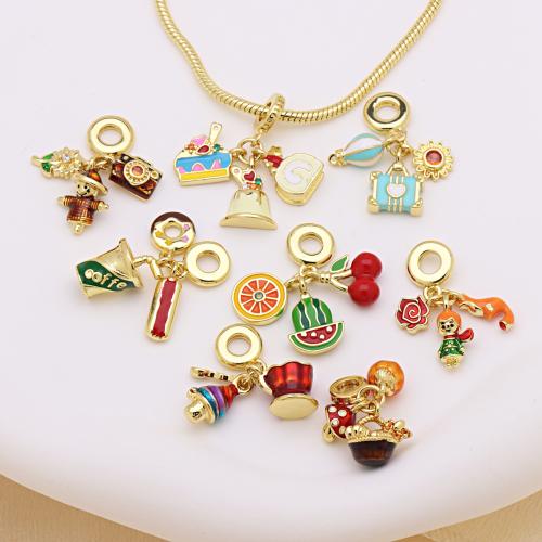 Цирконий Micro Pave латунь подвеска, Латунь, плакирован золотом, DIY & разные стили для выбора & инкрустированное микро кубического циркония & эмаль, Много цветов для выбора, продается PC