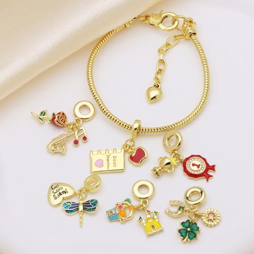 Цирконий Micro Pave латунь подвеска, Латунь, плакирован золотом, DIY & разные стили для выбора & инкрустированное микро кубического циркония & эмаль, Много цветов для выбора, продается PC