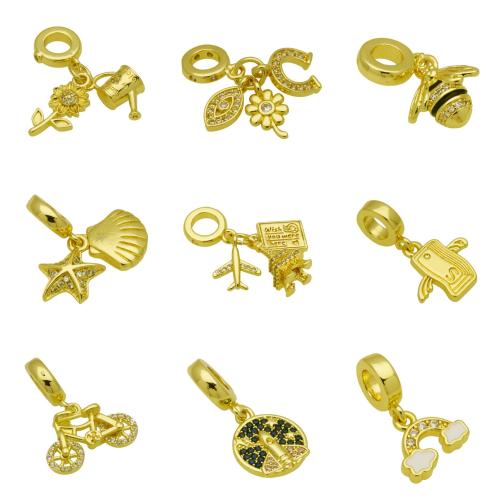 Цирконий Micro Pave латунь подвеска, Латунь, плакирован золотом, DIY & разные стили для выбора & инкрустированное микро кубического циркония & эмаль, Много цветов для выбора, продается PC