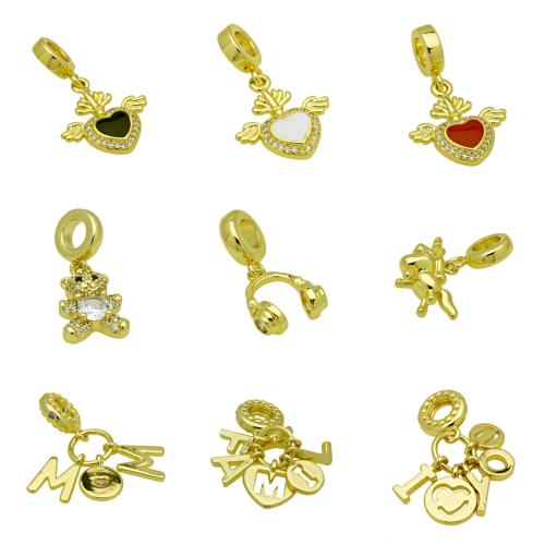 Befestigter Zirkonia Messing Anhänger, goldfarben plattiert, DIY & verschiedene Stile für Wahl & Micro pave Zirkonia & Emaille, keine, verkauft von PC