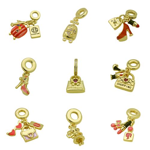 Cirkónia mikro Pave Sárgaréz Medál, arany színű aranyozott, DIY & különböző stílusokat a választás & mikro egyengetni cirkónia & zománc, több színt a választás, Által értékesített PC