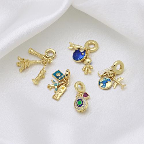 Cirkónia mikro Pave Sárgaréz Medál, arany színű aranyozott, DIY & különböző stílusokat a választás & mikro egyengetni cirkónia & zománc, több színt a választás, Által értékesített PC