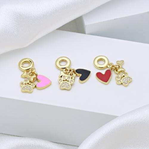 Cirkónia mikro Pave Sárgaréz Medál, arany színű aranyozott, DIY & mikro egyengetni cirkónia & zománc, több színt a választás, 31mm, Által értékesített PC