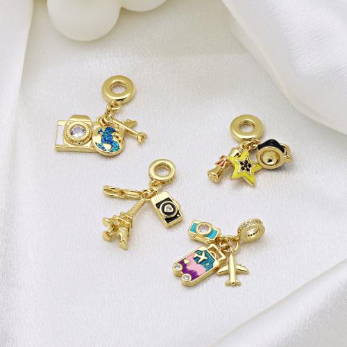 Cirkónia mikro Pave Sárgaréz Medál, arany színű aranyozott, DIY & különböző stílusokat a választás & mikro egyengetni cirkónia & zománc, több színt a választás, Által értékesített PC