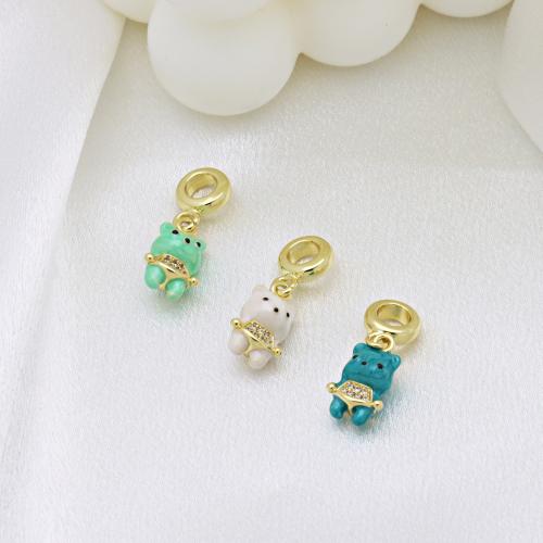 Befestigter Zirkonia Messing Anhänger, Bär, goldfarben plattiert, DIY & Micro pave Zirkonia & Emaille, keine, 25mm, verkauft von PC