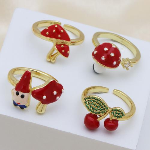 Ring Finger mosiądz, Platerowane w kolorze złota, regulowany & różne style do wyboru & mikro utorować cyrkonia & dla kobiety & emalia, dostępnych więcej kolorów, sprzedane przez PC