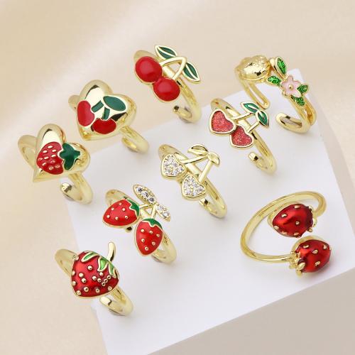 Ring Finger mosiądz, Platerowane w kolorze złota, regulowany & różne style do wyboru & mikro utorować cyrkonia & dla kobiety & emalia, dostępnych więcej kolorów, sprzedane przez PC