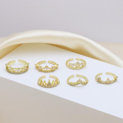 Cubi Circonia Micro Pave anello in ottone, Corona, placcato color oro, regolabile & stili diversi per la scelta & Micro spianare cubic zirconia & per la donna, nessuno, Venduto da PC