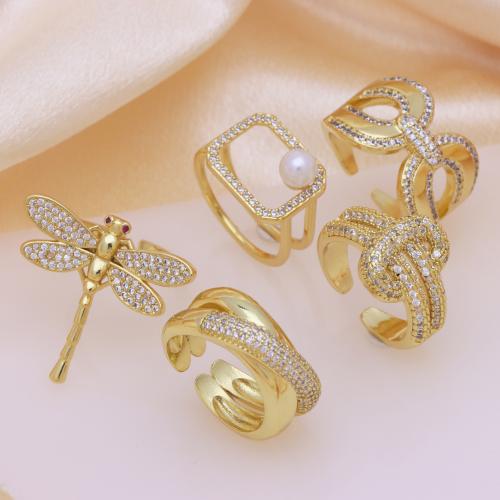 Cubi Circonia Micro Pave anello in ottone, placcato color oro, regolabile & stili diversi per la scelta & Micro spianare cubic zirconia & per la donna, nessuno, Venduto da PC