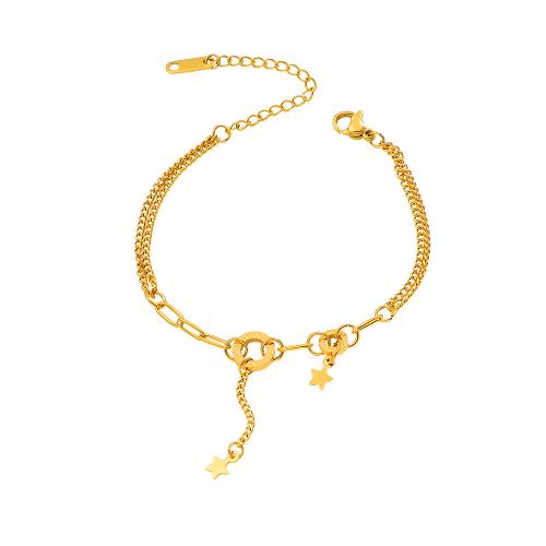 304 Stainless Steel Bracelet with 5cm extender chain Star gold color plated fashion jewelry & for woman Length Approx 16 cm Sold By PC