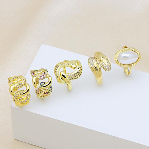 Kubieke Circonia Micro Pave Brass Ring, Messing, met Plastic Pearl, 18K verguld, verschillende stijlen voor de keuze & micro pave zirconia & voor vrouw, meer kleuren voor de keuze, Verkocht door PC