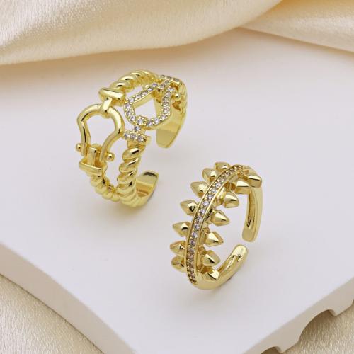 Kubieke Circonia Micro Pave Brass Ring, Messing, 18K verguld, verstelbaar & verschillende stijlen voor de keuze & micro pave zirconia & voor vrouw, meer kleuren voor de keuze, Verkocht door PC