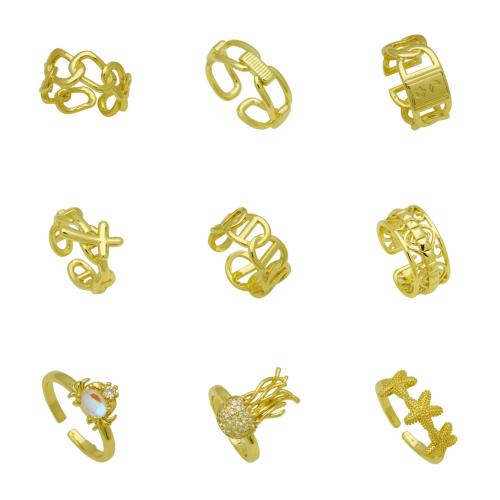 Brass Finger Ring gold color plated adjustable & micro pave cubic zirconia & for woman Sold By PC