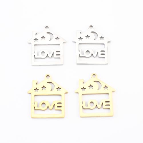 Stainless Steel Pendants 304 Stainless Steel House plated DIY & with letter pattern & hollow Sold By Lot