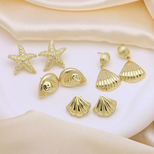 Brass Stud Earring gold color plated & for woman & with cubic zirconia Sold By Pair