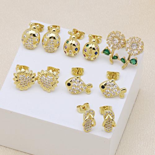 Cilindrata Zircone Orecchini in ottone micro pavimenta, placcato color oro, stili diversi per la scelta & Micro spianare cubic zirconia & per la donna, nessuno, Venduto da coppia