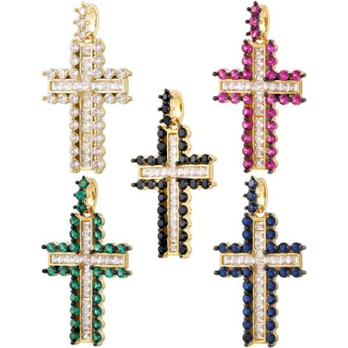 Rhinestone Brass Pendants Cross gold color plated DIY & with rhinestone Sold By PC