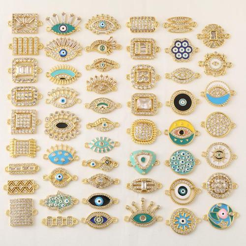 Cubic Zirconia Micro Pave Latão Connector, cobre, cromado de cor dourada, DIY & Vario tipos a sua escolha & esmalte & com strass, vendido por PC