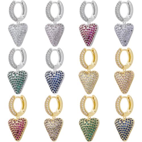 Brass Huggie Hoop Drop Earring Heart plated for woman & with rhinestone Sold By Pair