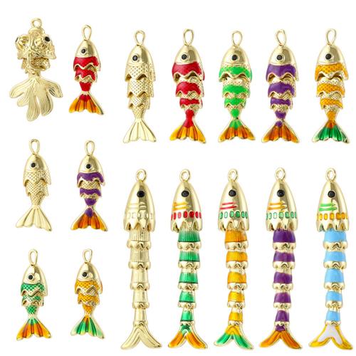 Brass Jewelry Pendants Fish gold color plated DIY & enamel Sold By PC