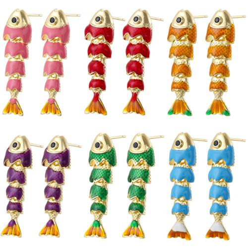 Mosaz Stud náušnice, Ryba, barva pozlacený, pro ženy & smalt, více barev na výběr, 10x32mm, Prodáno By Pair