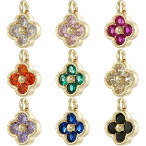 Cubic Zirconia Micro Pave Brass Pendant Four Leaf Clover plated DIY & micro pave cubic zirconia Sold By PC