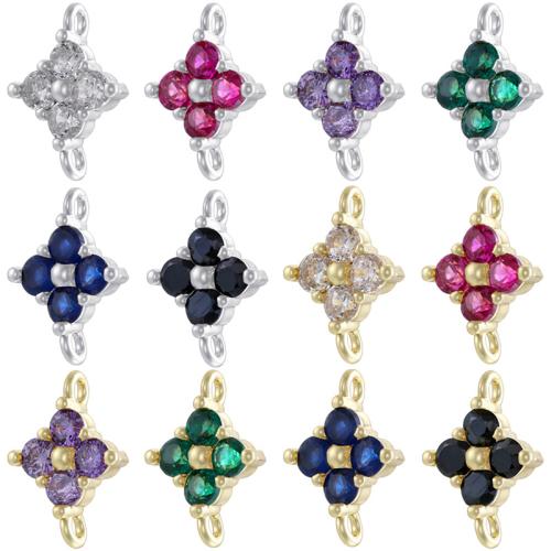 Cubic Zirconia Micro Pave Brass Connector Four Leaf Clover plated DIY & micro pave cubic zirconia Sold By PC