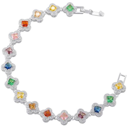 Brass Bracelet Four Leaf Clover plated micro pave cubic zirconia & for woman Length Approx 185 mm Sold By PC