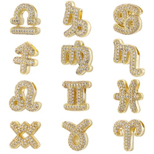 Perline vuote in ottone, 12 Segni zodiacali, placcato, DIY & stili diversi per la scelta & Micro spianare cubic zirconia, Venduto da PC