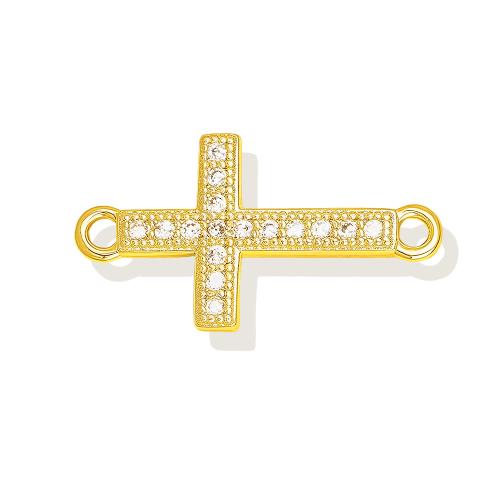 Cubic Zirconia Micro Pave Brass Connector Cross gold color plated DIY & micro pave cubic zirconia Sold By PC
