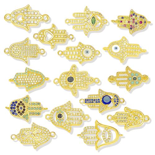 Cubic Zirconia Micro Pave Brass Connector Hamsa gold color plated DIY & micro pave cubic zirconia Sold By PC